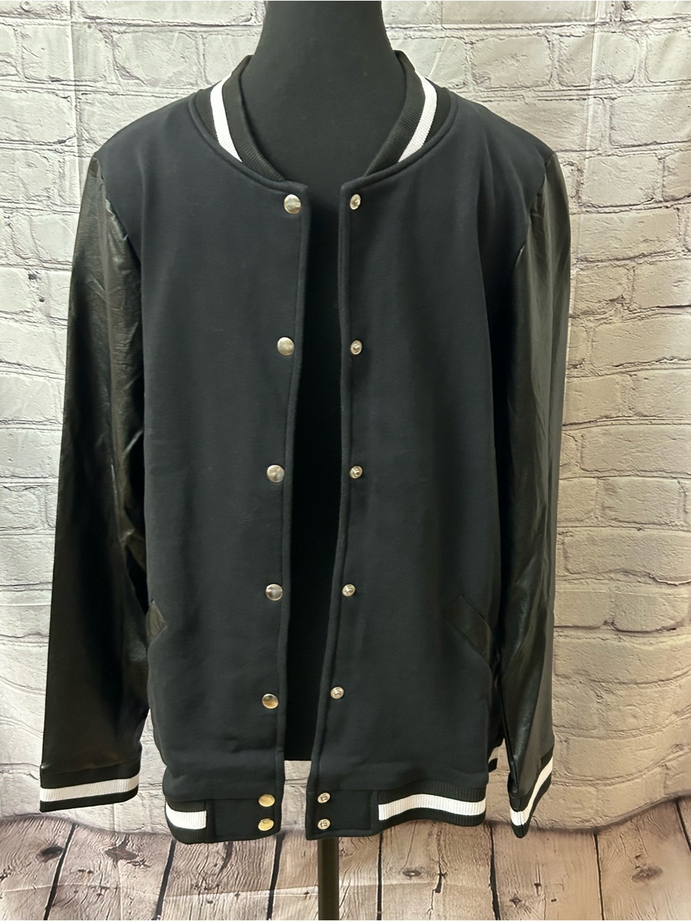 Weissman Black Bomber Jacket with White Stripe Trim